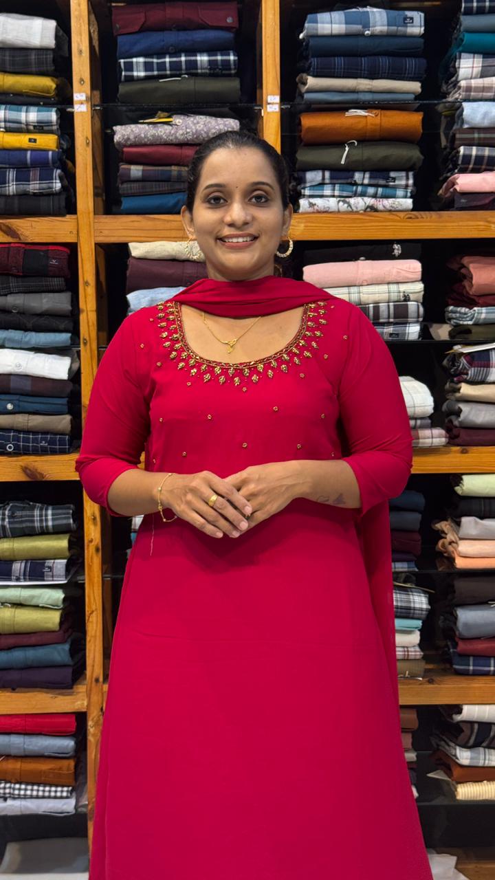 georgette hand work kurti with shawl olgh603 - Image 3