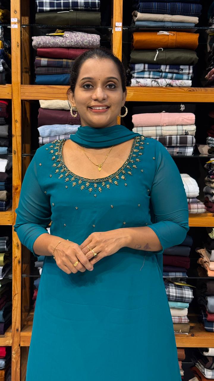 georgette hand work kurti with shawl olgh603 - Image 1