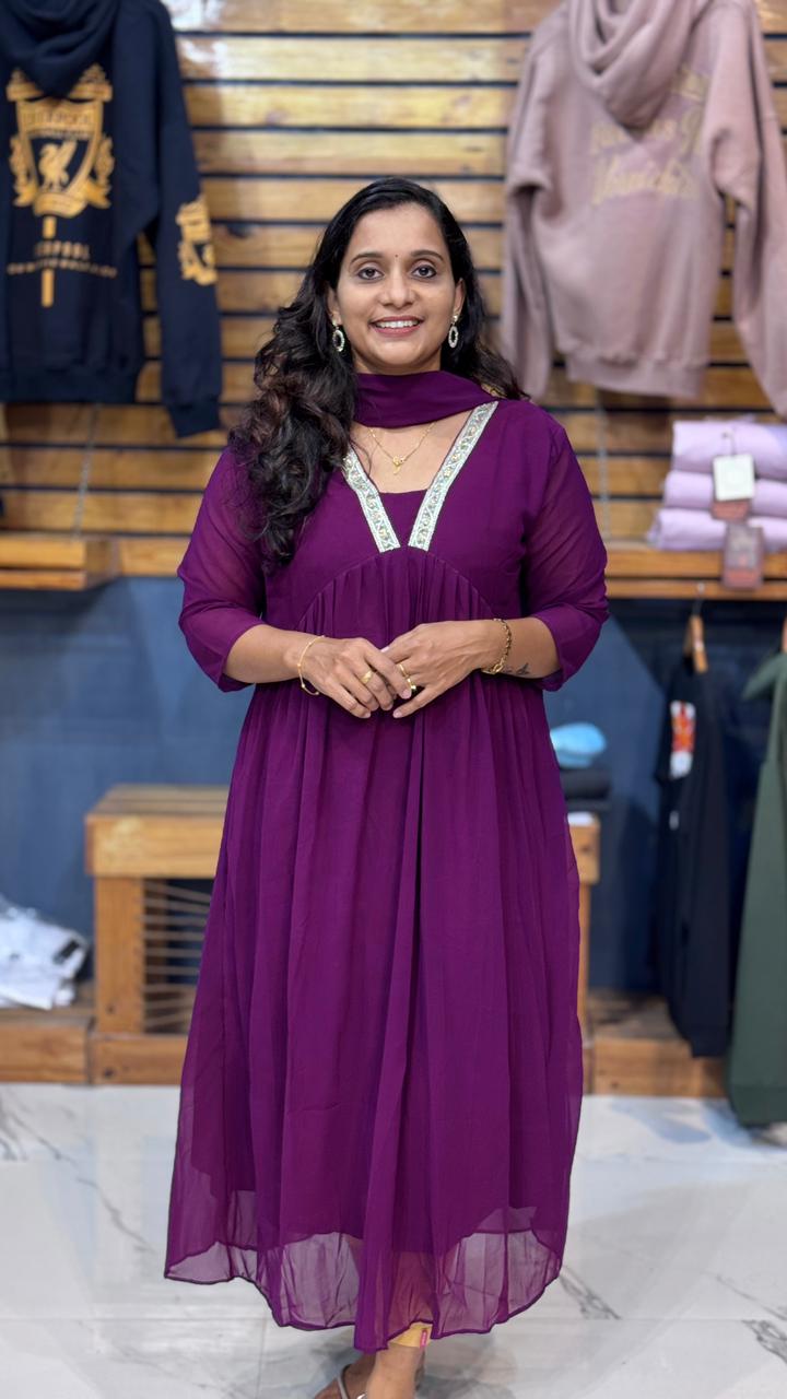 georgette top with shawl olgh604 - Image 2